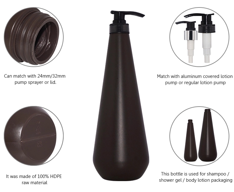 Unique shape empty brown 350ml 1000ml PE plastic cosmetic shampoo bottles set with lotion pump.jpg