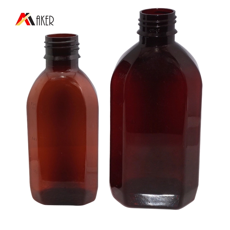 Empty 150ml 250ml amber flat PET pharmaceutical plastic medicine pill or liquid bottle.jpg