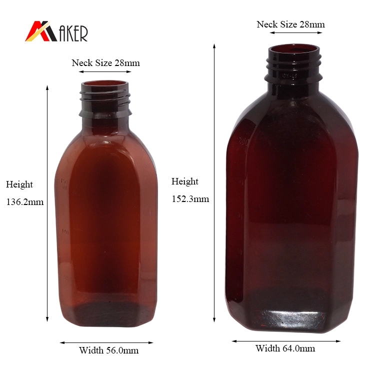 Empty 150ml 250ml amber flat PET pharmaceutical plastic medicine pill or liquid bottle.jpg