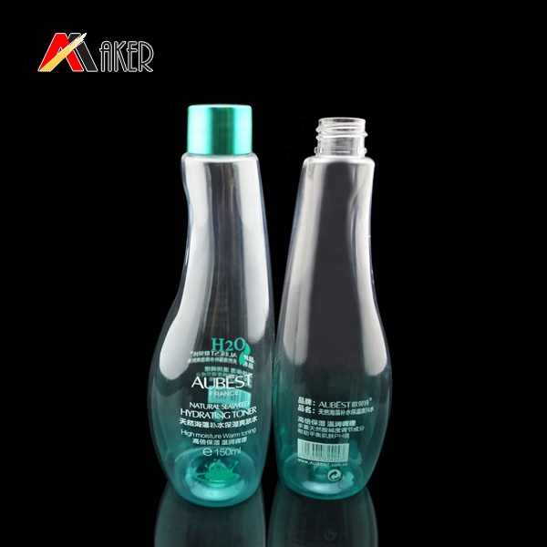 Unique design empty 150ml transparent PET plastic cosmetic toner lotion bottle with screw cap.jpg