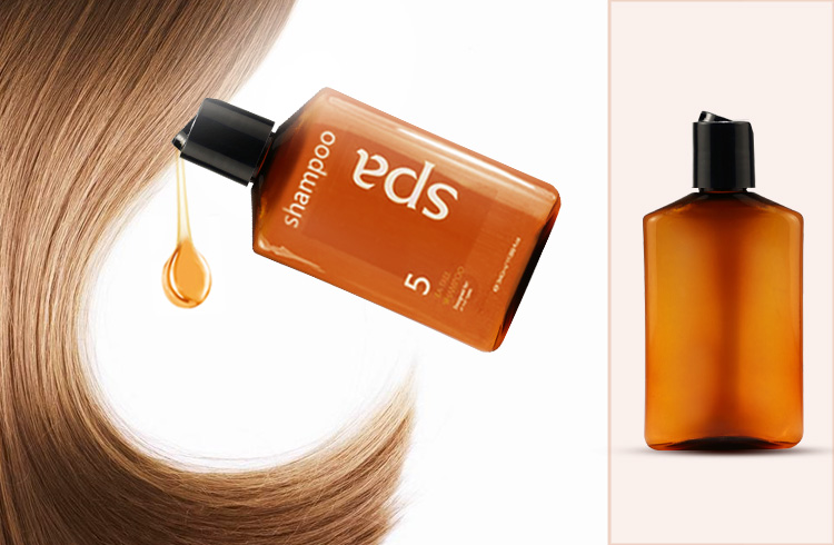 Hot sale 200ml empty amber color PET hair plastic shampoo bottle with disc cap