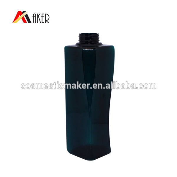 Customized square shape 450ml pet plastic shampoo bottle cosmetic packaging
