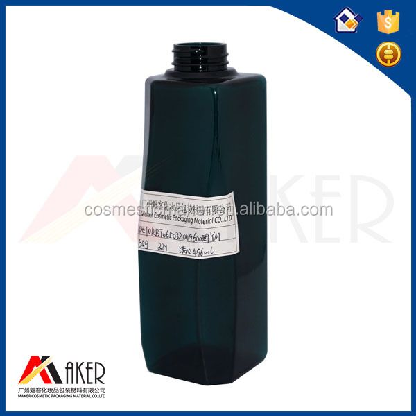 Customized square shape 500ml black PET bottle