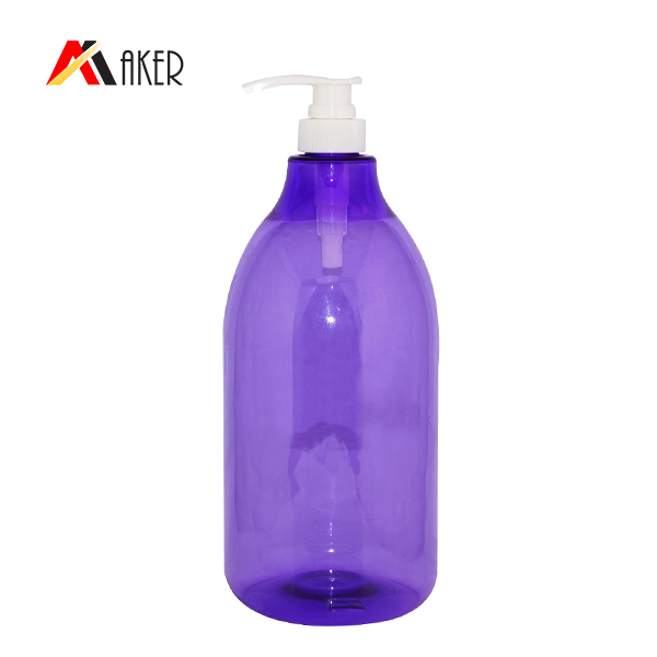 2L Green round shape empty cosmetic PET plastic shampoo bottle with lotion pump