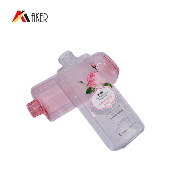 Square plastic PET Cosmetic Bottle with engraving flower