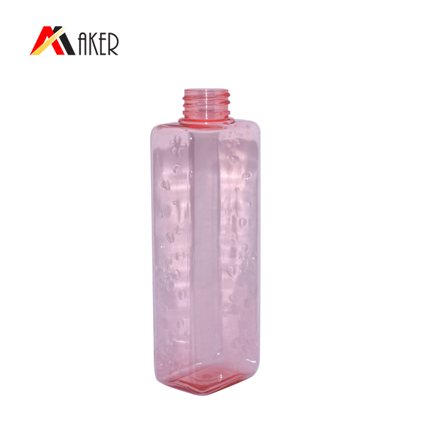 Square plastic PET Cosmetic Bottle with engraving flower