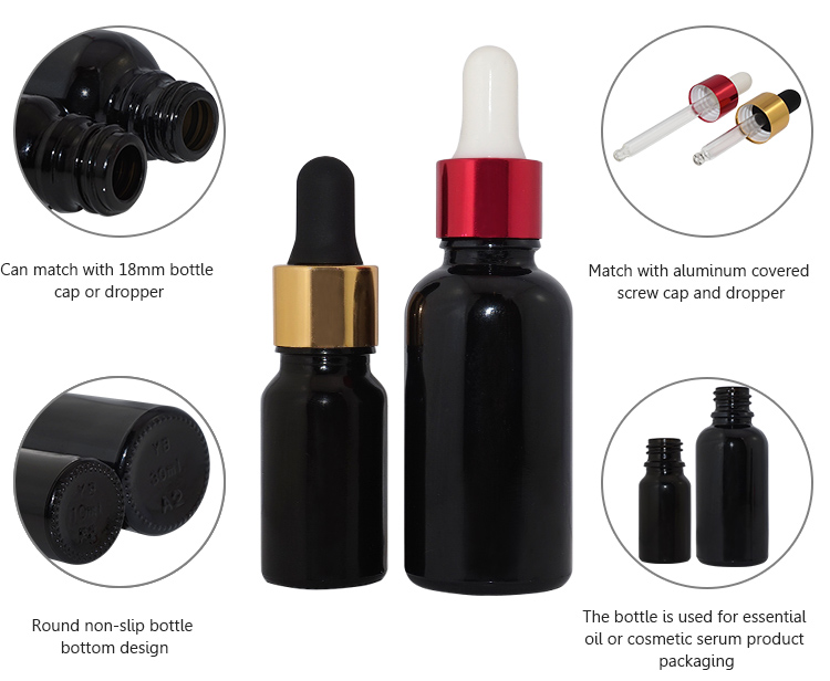 New design 10ml 30ml boston round black matte frosted cosmetic serum glass dropper bottle wholesale for essential oil