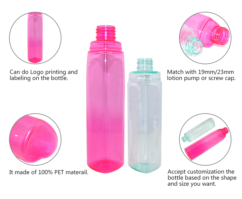 200ml semi-transparent PET cosmetic bottle for liquid and lotion cream