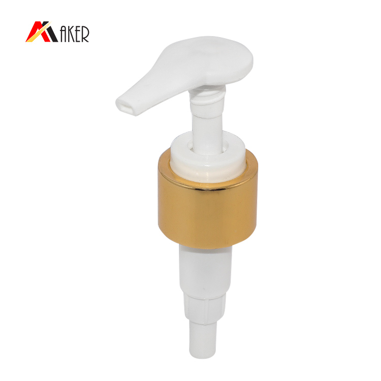 Custom 28/410 cosmetic packaging gold aluminum covered shampoo lotion pump supplier.jpg