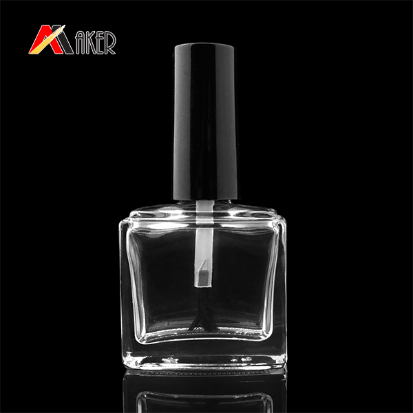 15ml 20ml square shaped clear nail polish glass bottle with black screw cap brush