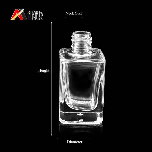 15ml 20ml square shaped clear nail polish glass bottle with black screw cap brush