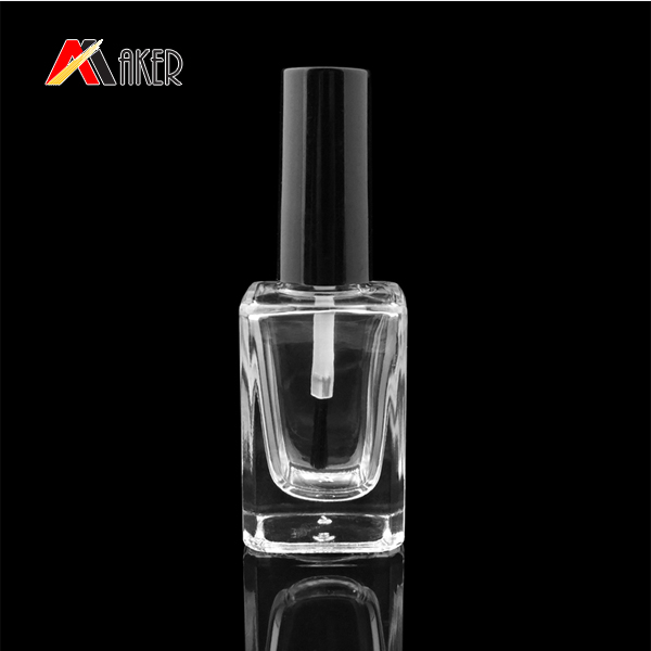 15ml 20ml square shaped clear nail polish glass bottle with black screw cap brush