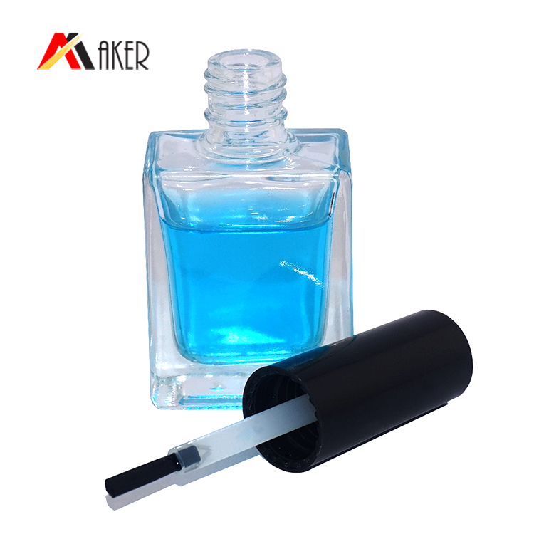 15ml 20ml square shaped clear nail polish glass bottle with black screw cap brush