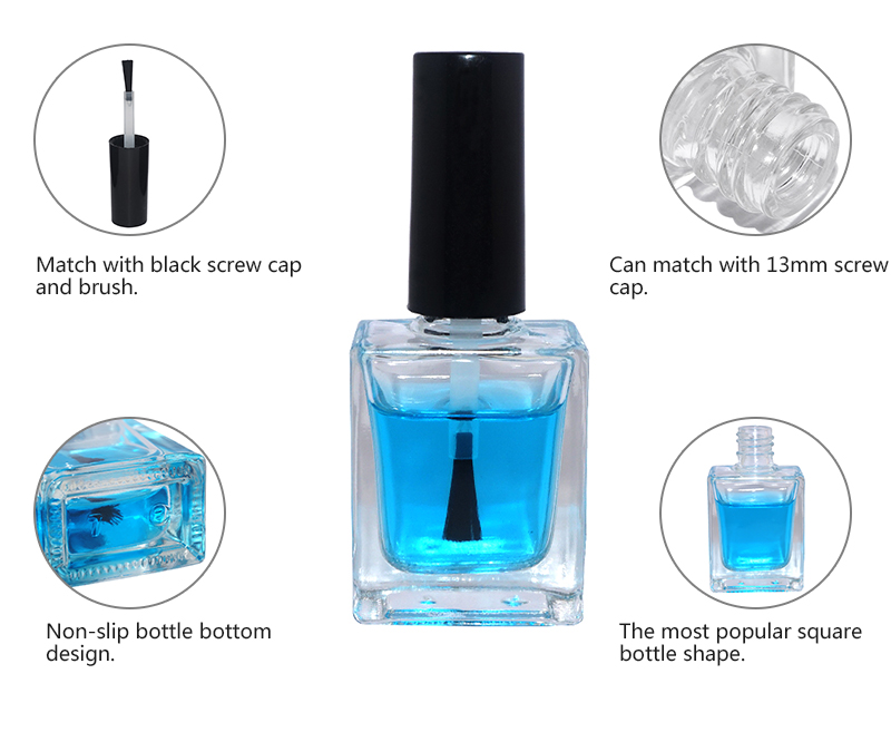 Factory supply 13ml empty glass nail polish bottle with cap and brush