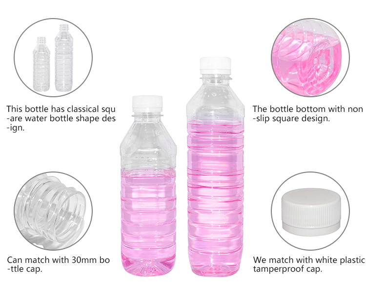 450ml 600ml Square Clear PET Plastic Drinking Water Bottles Wholesale