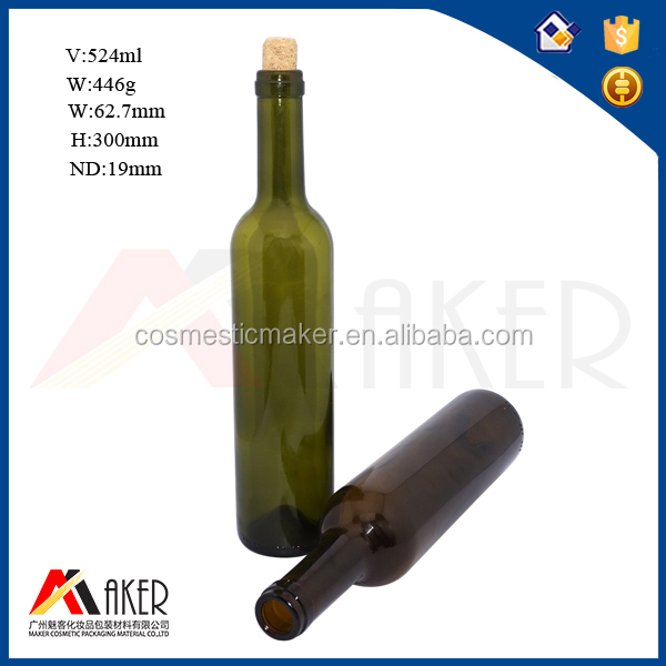 500ml Empty Amber Or Green Color Glass Wine Champagne Bottle With Cork Lid or Silicone Stopper