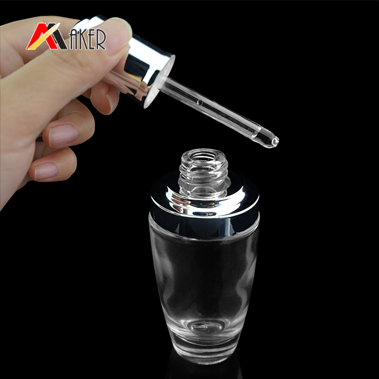 30ml cosmetic glass essence press dropper bottle