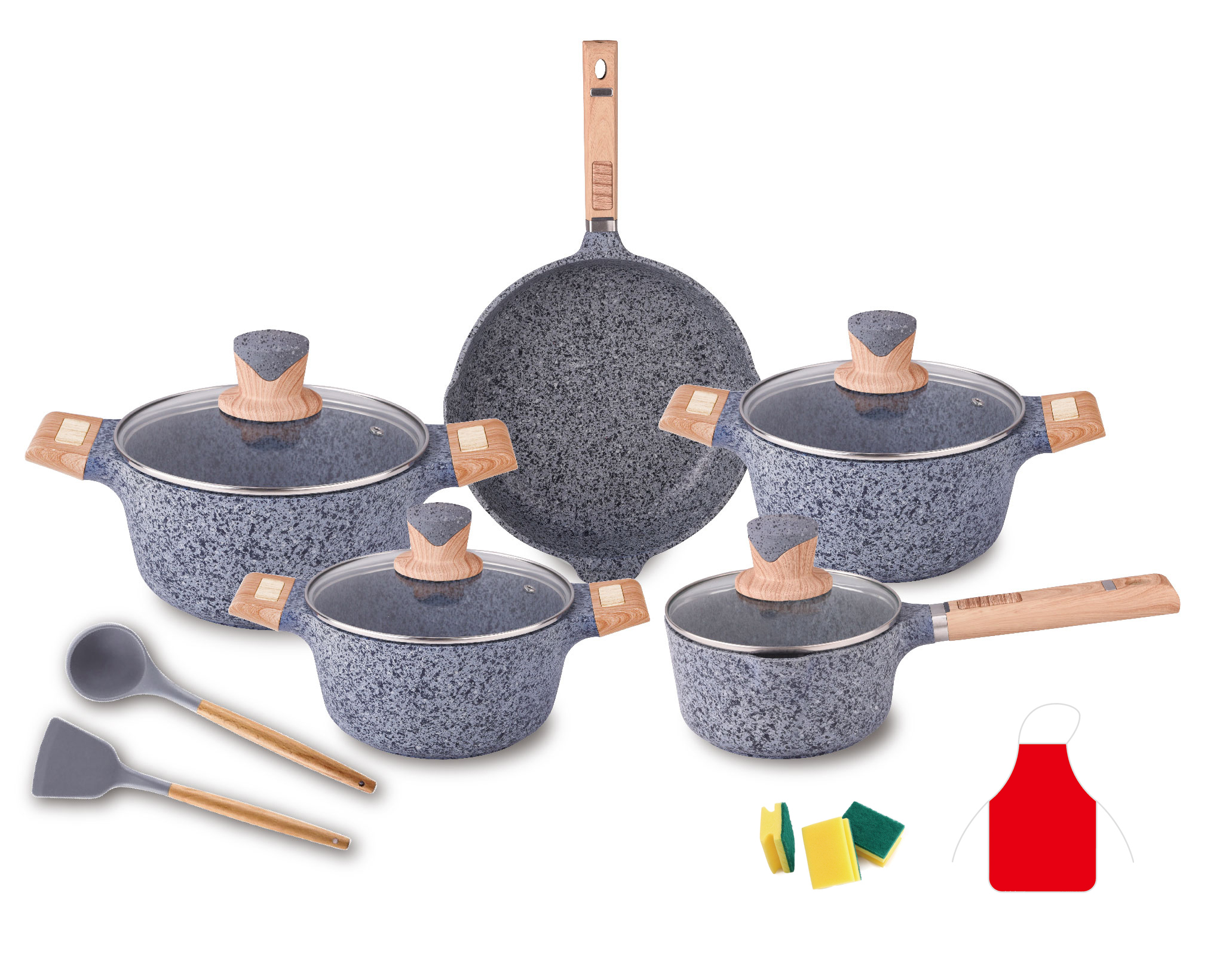 Diecast Granite Coated Wooden Handle 6pcs Aluminium Cookware Set Cooking Pot  from China Manufacturer - OSFE INDUSTRIAL CO., LTD