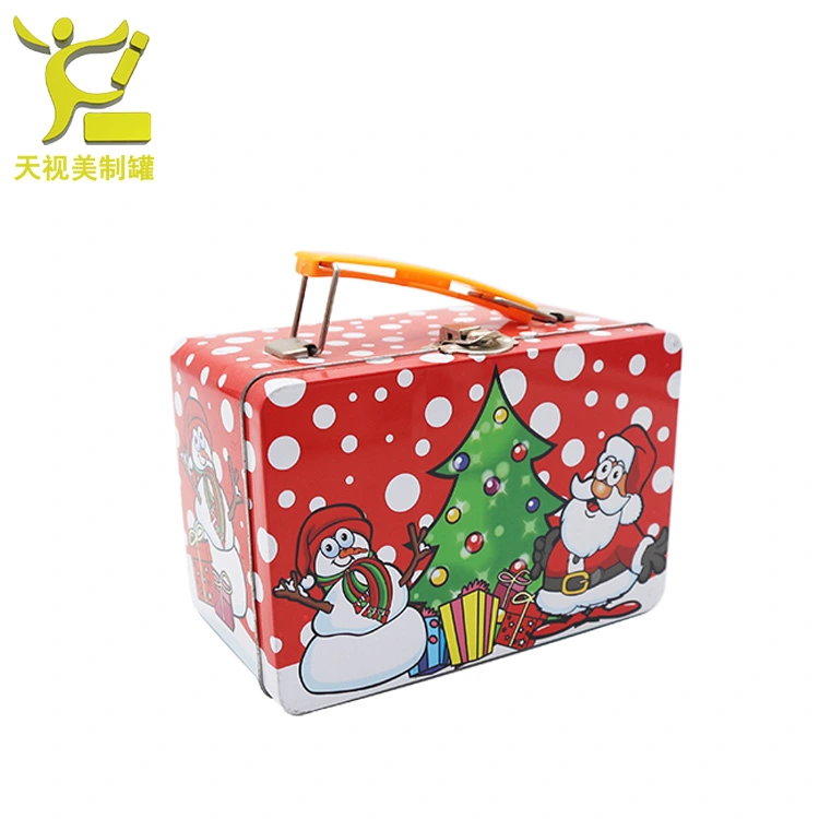 Food Grade Round Empty colorful packaging tin box Custom Metal Tin Lunch Box With Handle And Clasp custom box