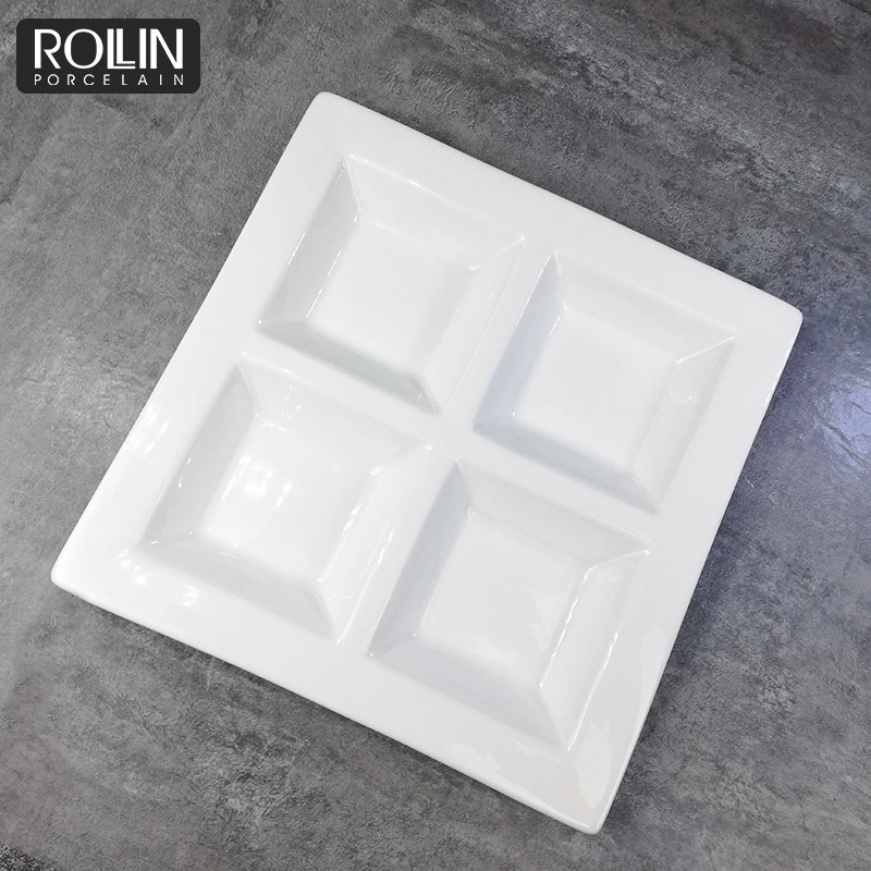 durable porcelain four sections divided plate for Hotel and restaurant