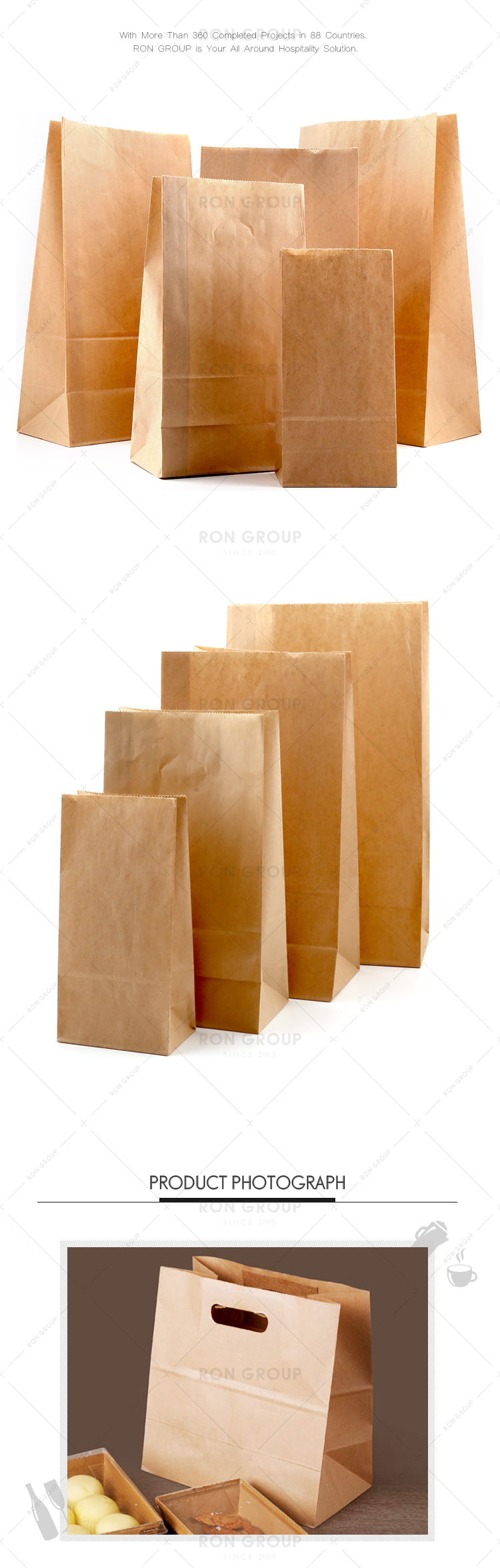 Custom restaurant food grade biodegradable brown craft paper bag