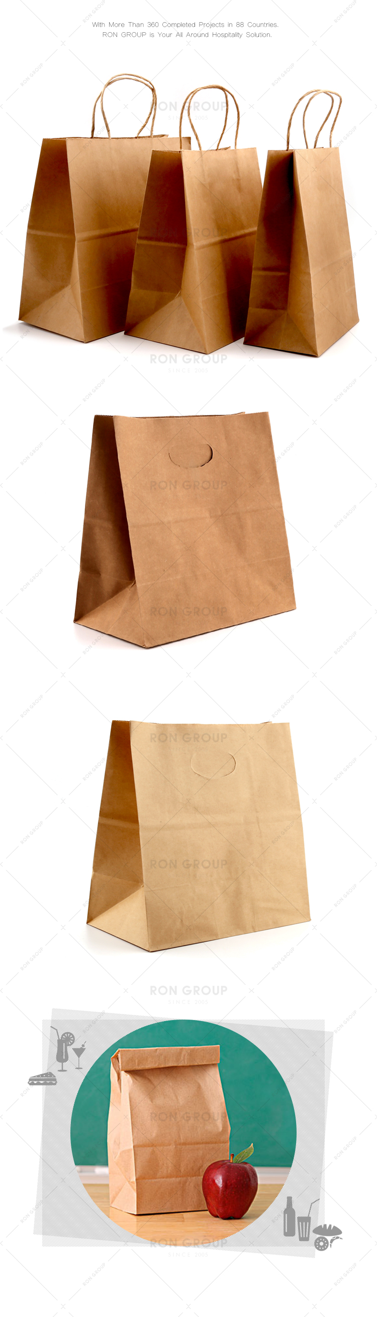 Custom restaurant food grade biodegradable brown craft paper bag