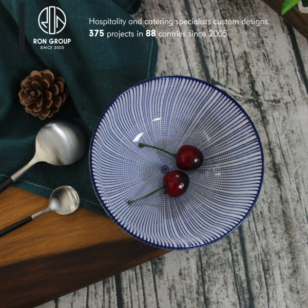 Wholesale restaurant 15cm diameter round large ceramic fruit salad bowl