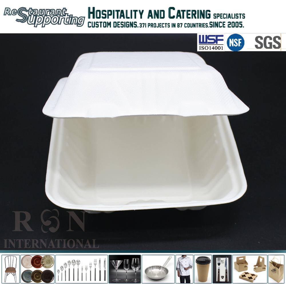 Restaurant biodegradable lunch bento box clamshell bagasse food container