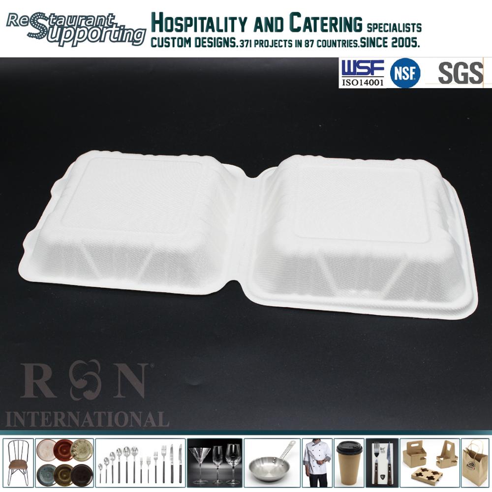 Restaurant biodegradable lunch bento box clamshell bagasse food container