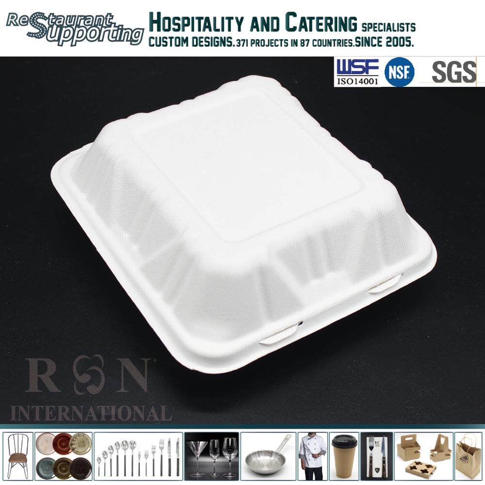Restaurant biodegradable lunch bento box clamshell bagasse food container