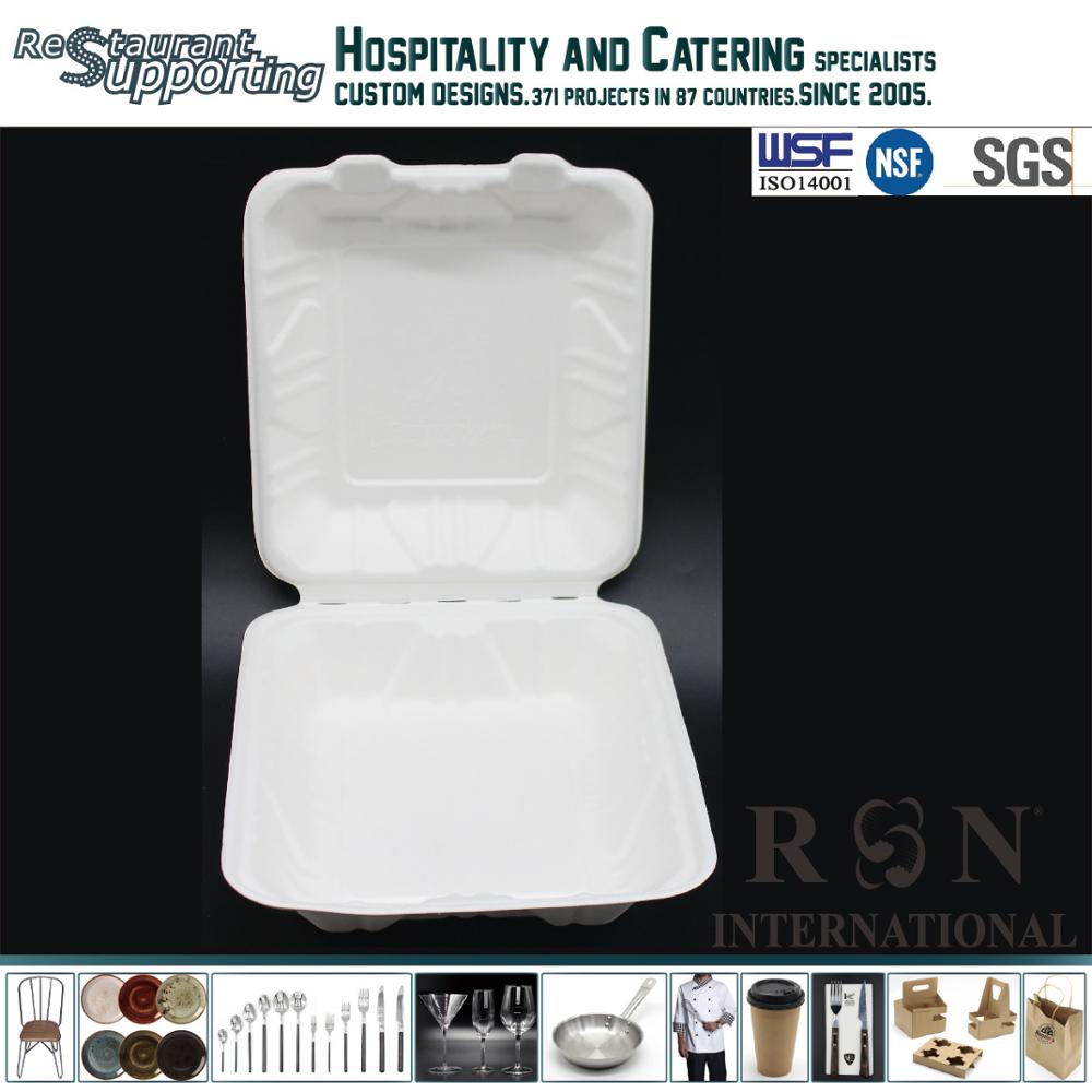 Restaurant biodegradable lunch bento box clamshell bagasse food container