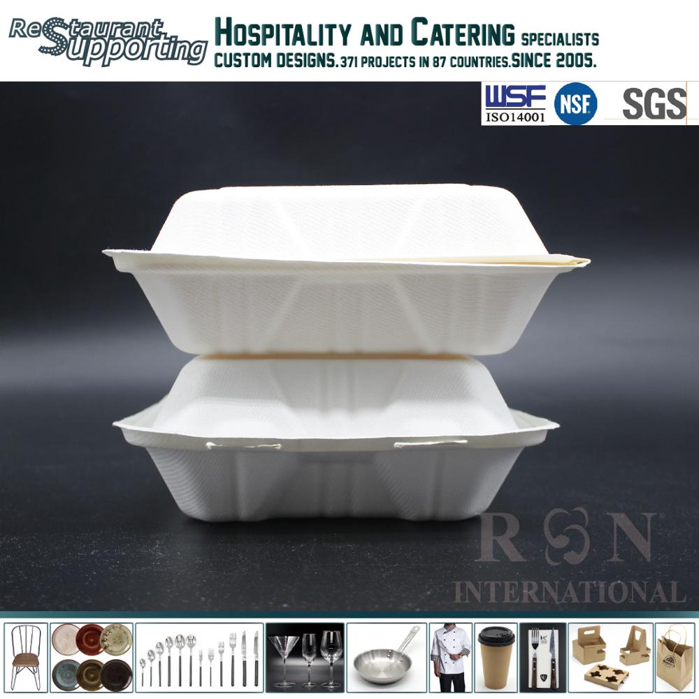Restaurant biodegradable lunch bento box clamshell bagasse food container