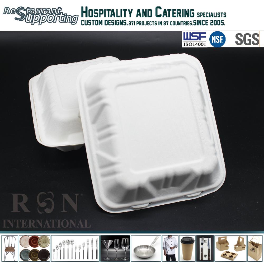 Restaurant biodegradable lunch bento box clamshell bagasse food container