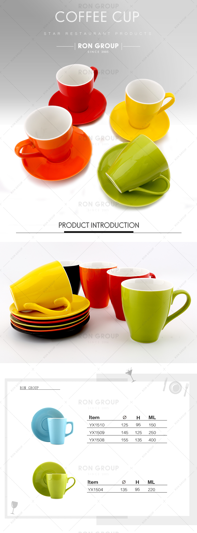 Coffee shop restaurant simple black color porcelain tea cups plates