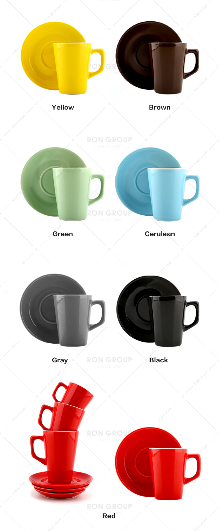 Coffee shop restaurant simple black color porcelain tea cups plates
