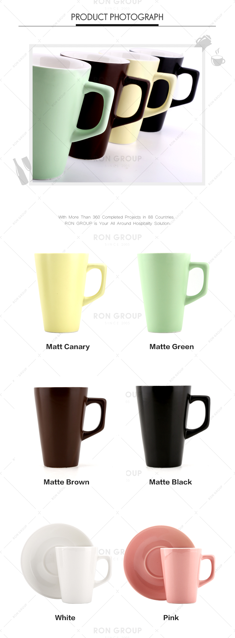 Coffee shop restaurant simple black color porcelain tea cups plates