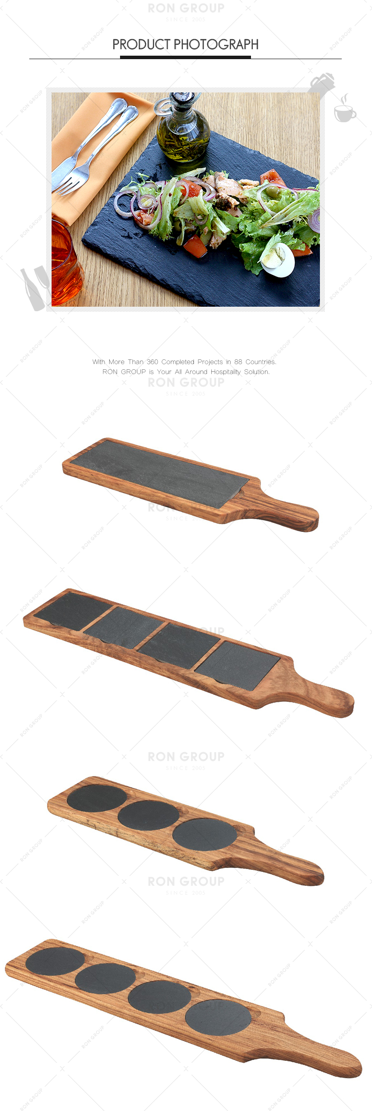 Restaurant wedding 3 layer slate stone cake serving plates