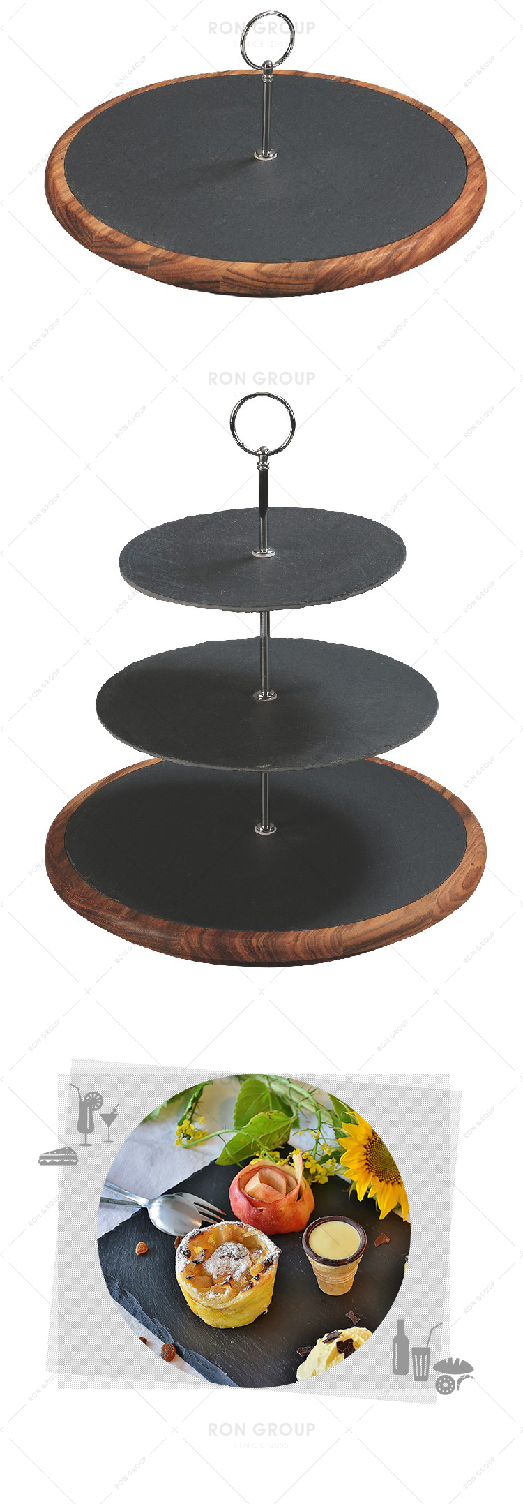 Restaurant wedding 3 layer slate stone cake serving plates