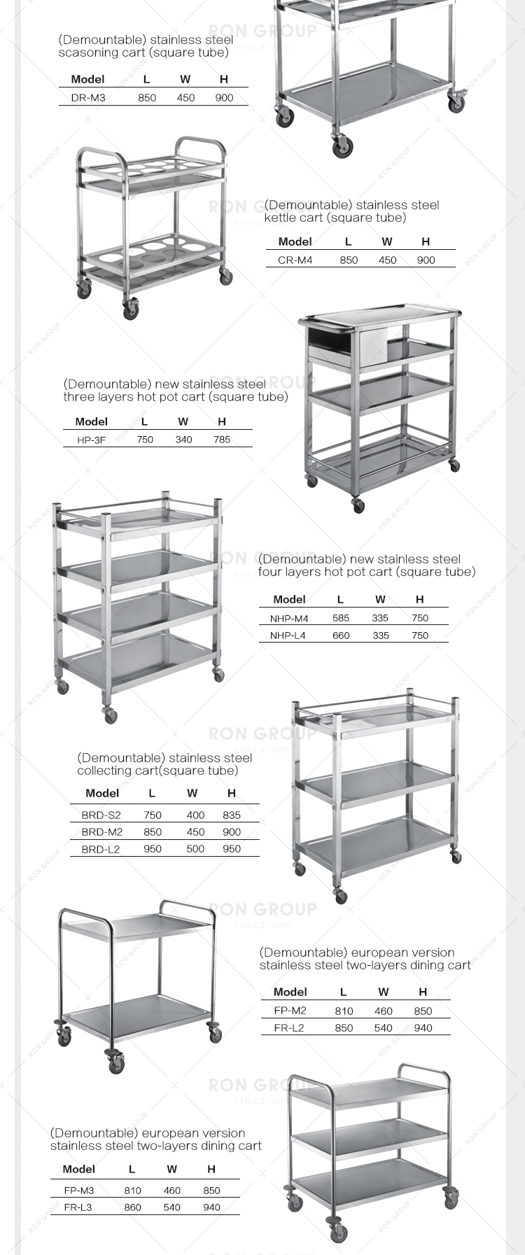 Restaurant 2 Tier stainless steel kitchen service trolley with wheels
