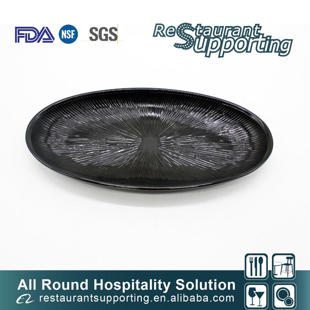 Custom high quality black melamine serving plate for restaurant dinner