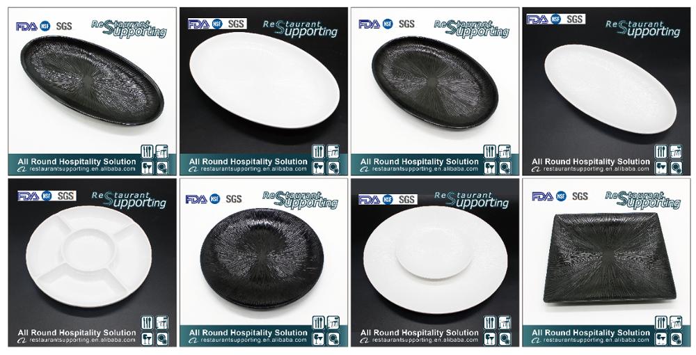 Custom high quality black melamine serving plate for restaurant dinner