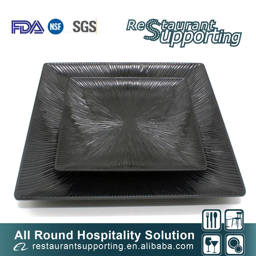 Custom high quality black melamine serving plate for restaurant dinner