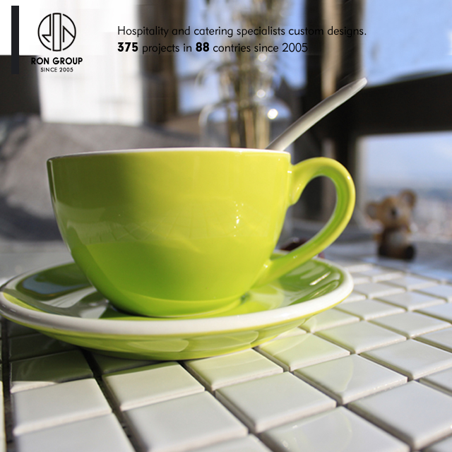 Wholesale restaurant beautiful green coffee cup with tray