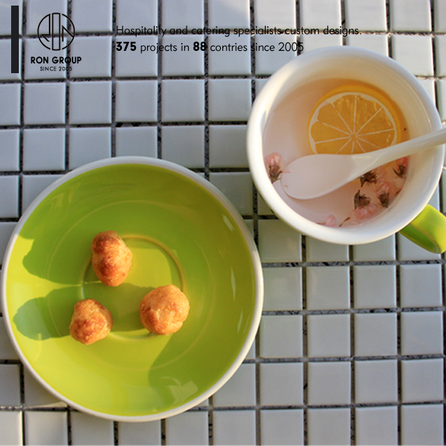 Wholesale restaurant beautiful green coffee cup with tray