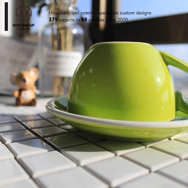 Wholesale restaurant beautiful green coffee cup with tray