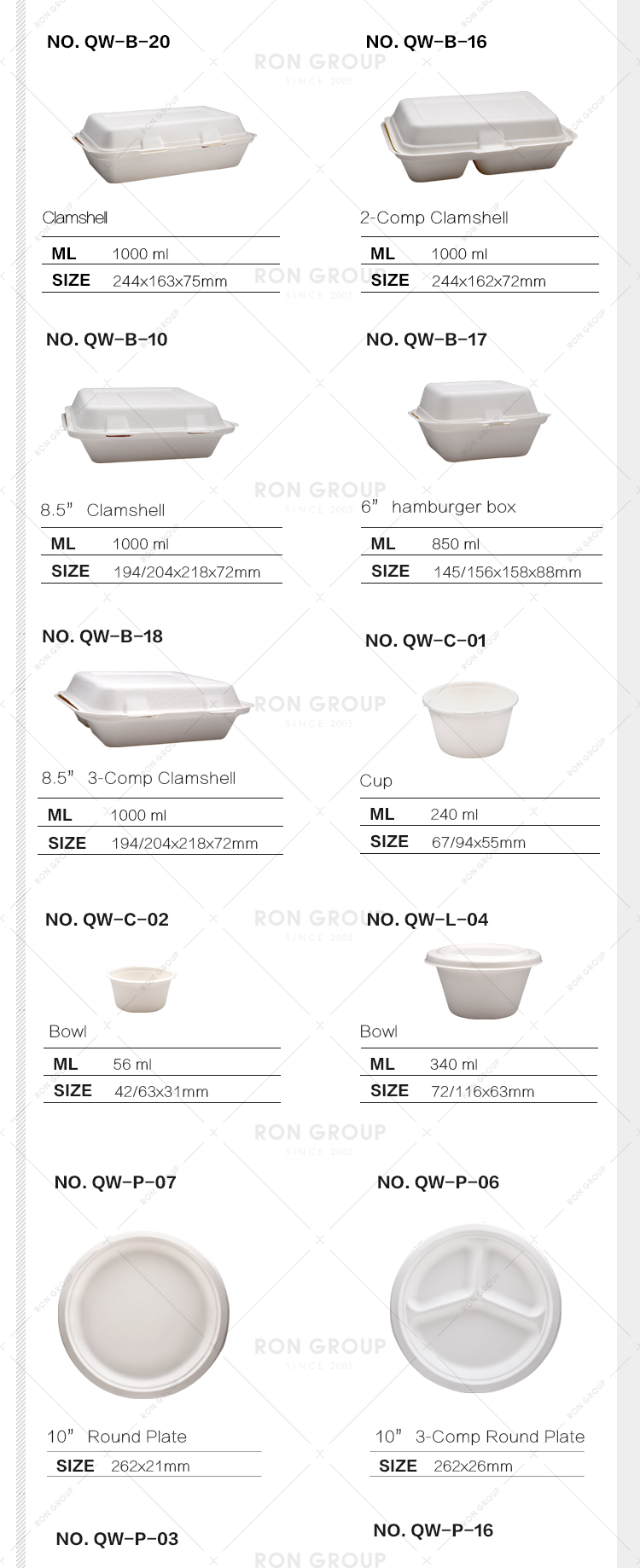 Restaurant disposable 1000ml sugarcane divided food container