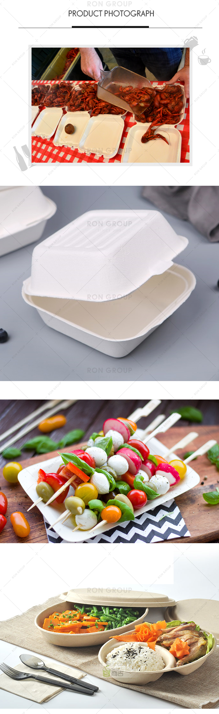 Restaurant disposable 1000ml sugarcane divided food container