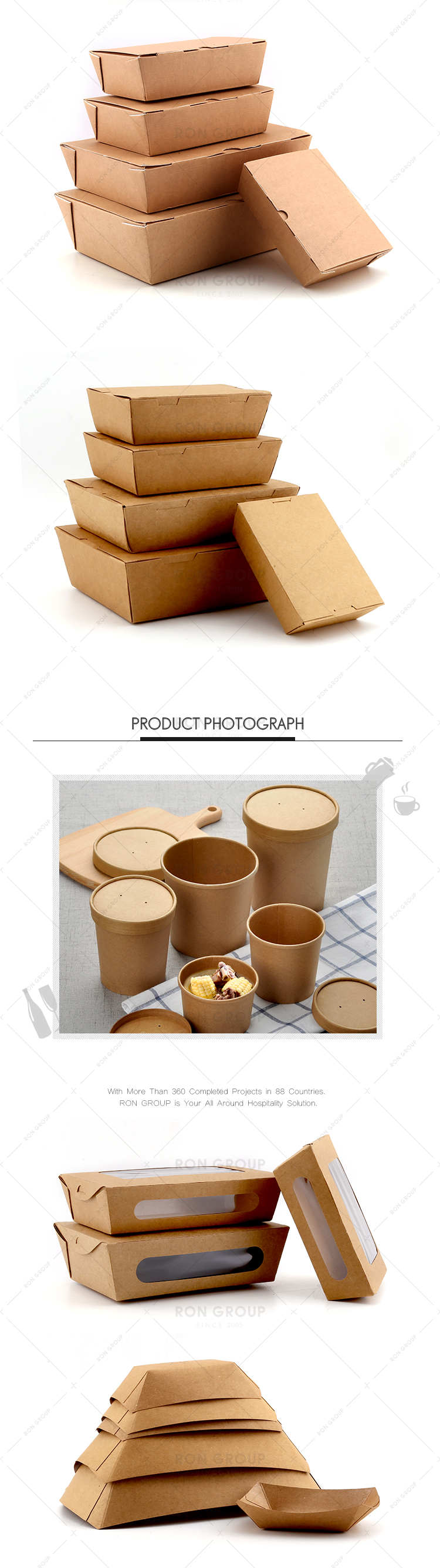 Custom restaurant take away disposable kraft paper food container