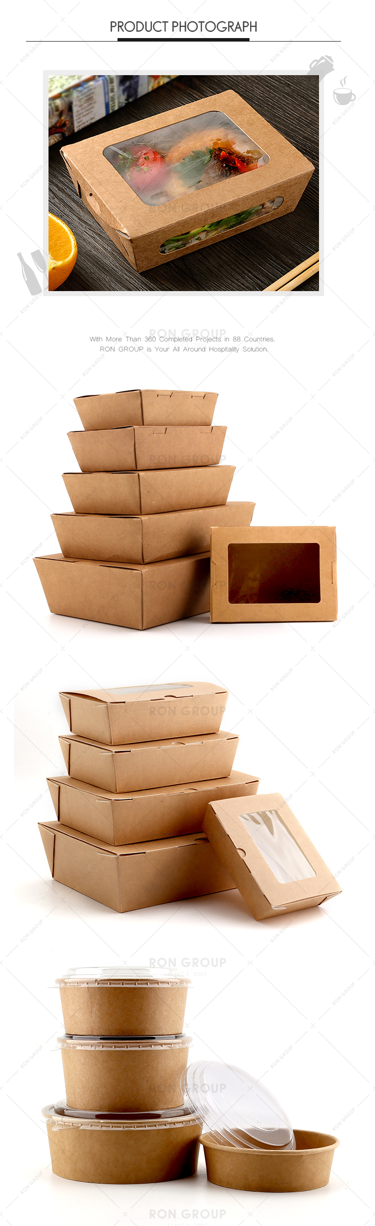 Custom restaurant take away disposable kraft paper food container