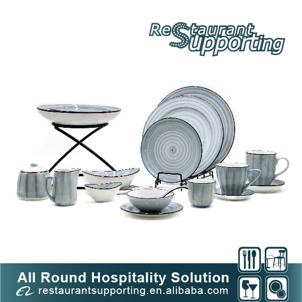 Hot selling custom coffee shop bule round decorative ceramic plate